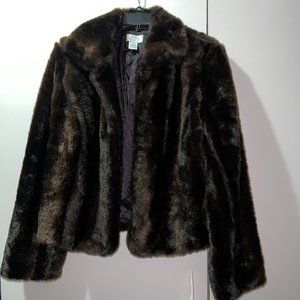 Ann Taylor Loft Dark Brown Fuzzy Faux Fur Coat Size 12